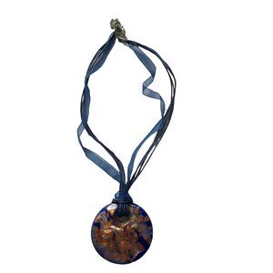 Glass Blue and Gold Pendant Necklace